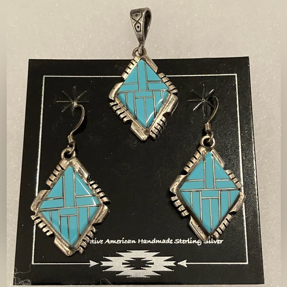 Native American Inlay Pendant & Earring Set - Picture 1 of 10